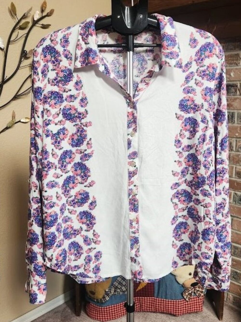 NWT I Heart Ronson floral print button down shirt sz XL